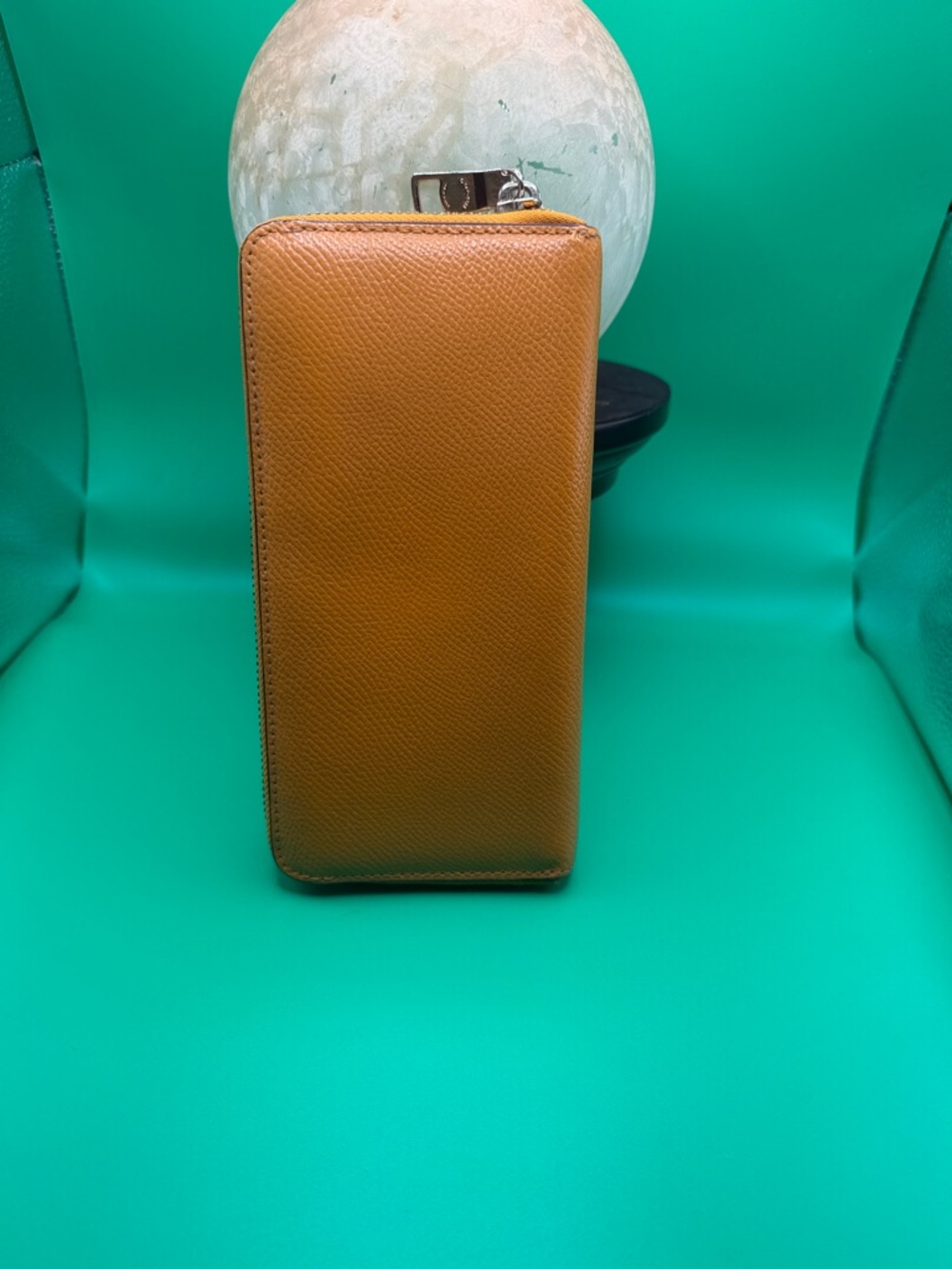 Coach Pebbled Leather Zip Wallet in Burnt Orange - Picture 2 of 5